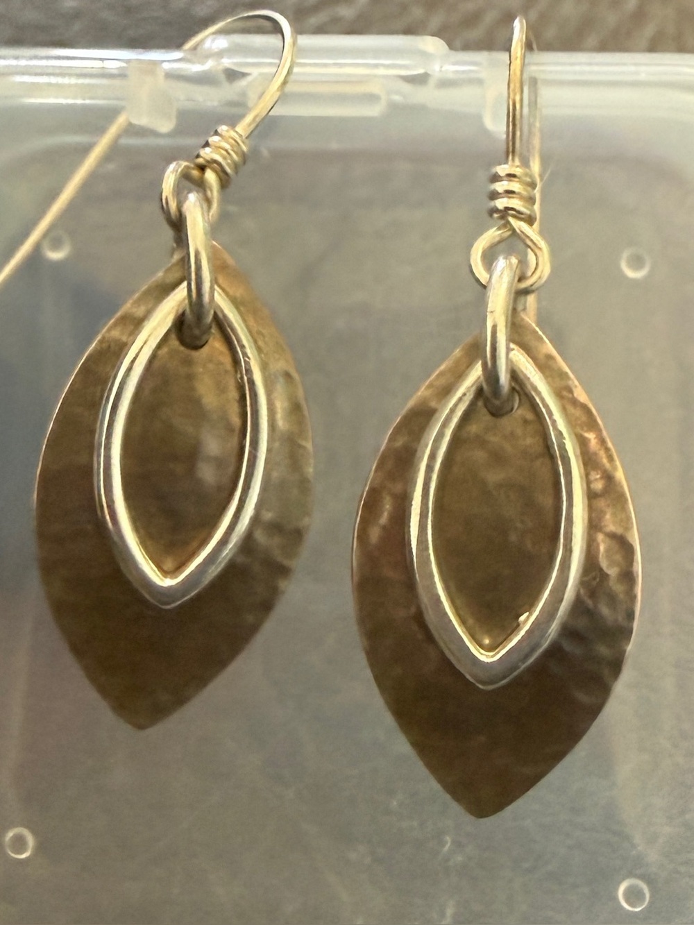 Retired James Avery Sterling silver and copper leaf shape dangle/drop earrings